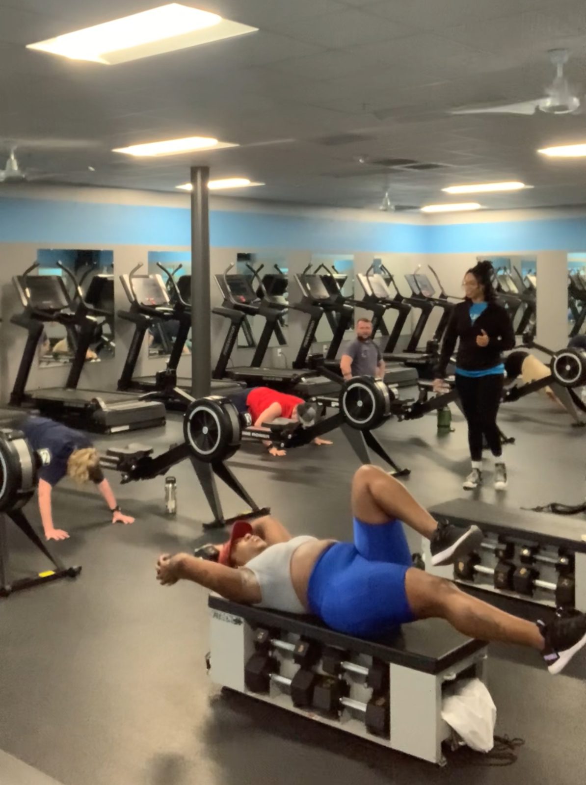 Circuit training on the gym floor